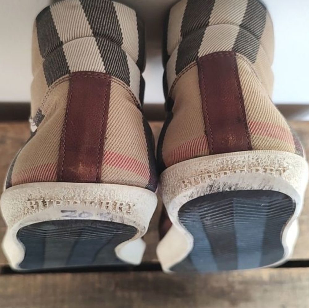 SOLD Burberry Leather & Check Canvas High Top Men's Sneakers Size 44 / US 11 - Picture 8 of 12